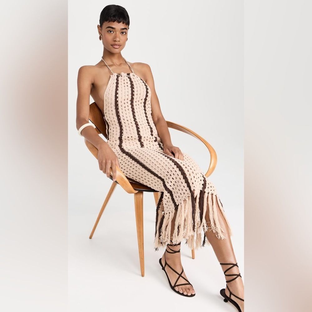 MOON RIVER Women's Halter Fringe Midi Dress size large NWT in‎ packaging